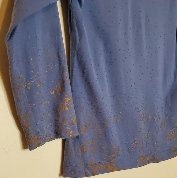Gold Splash Periwinkle Blue 3/4 Sleeve Armani Exchange Shirt with Paint Accents - Picture 11 of 13